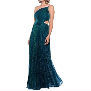 Betsy & Adam Metallic Chiffon One Shoulder Gown Dress Sz 6